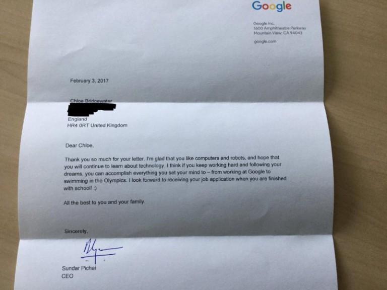 O fetiță de 7 ani a rugat compania Google să-i ofere un job, iar șeful Google i-a răspuns personal