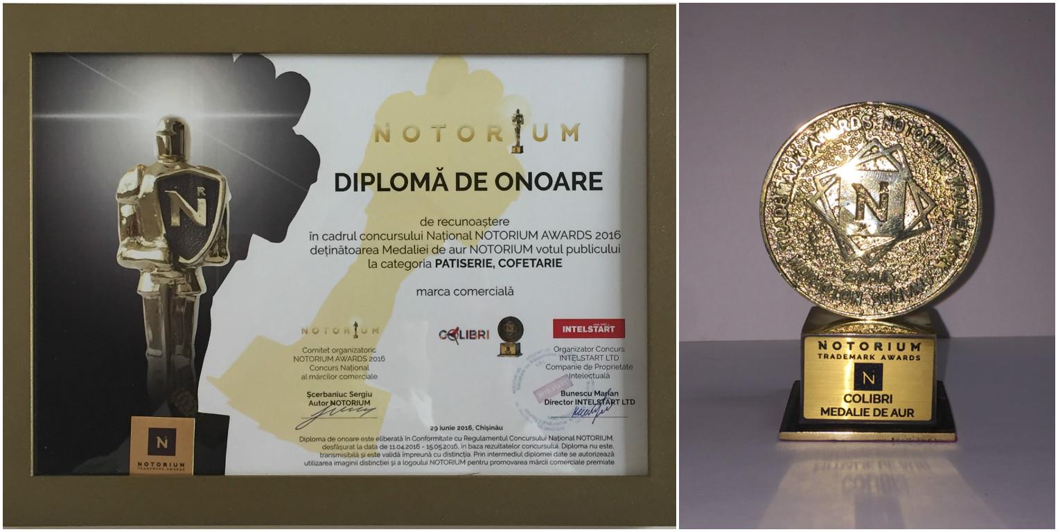 Compania Colibri a obţinut medalia de aur NOTORIUM 2016 printre mărcile comerciale recunoscute de public!